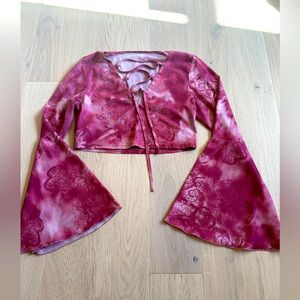 Y2K Cropped Bell Sleeve Corset Lace Pink Top Fairycore